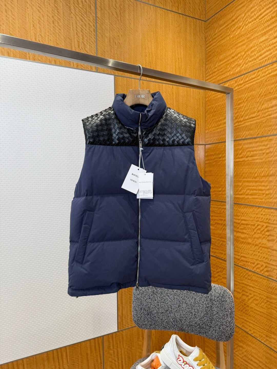 Bottega Veneta Intrecciato Poplin Down Vest "Navy Blue-Black"