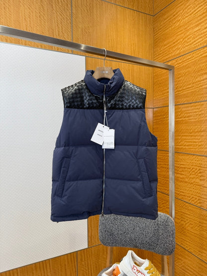 Bottega Veneta Intrecciato Poplin Down Vest "Navy Blue-Black"