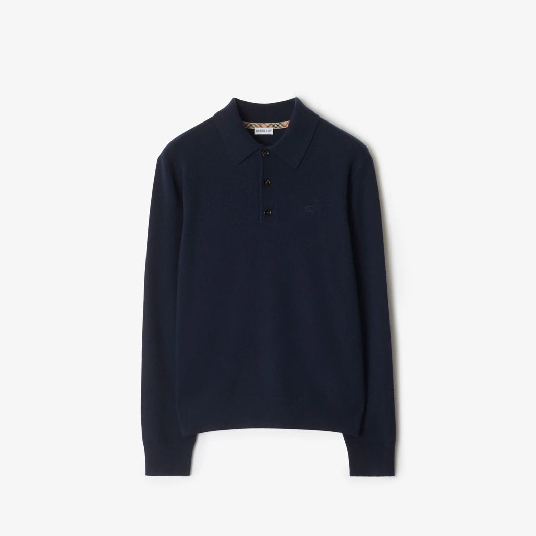 Burberry Long-sleeve Cashmere Blend Polo Shirt "Navy Blue"