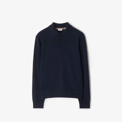 Burberry Long-sleeve Cashmere Blend Polo Shirt "Navy Blue"
