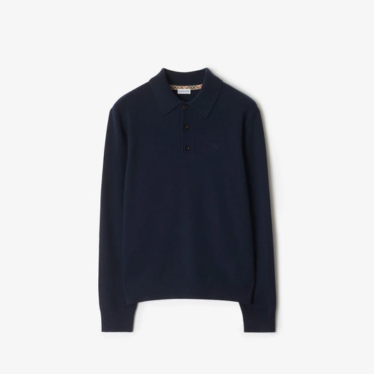 Burberry Long-sleeve Cashmere Blend Polo Shirt "Navy Blue"