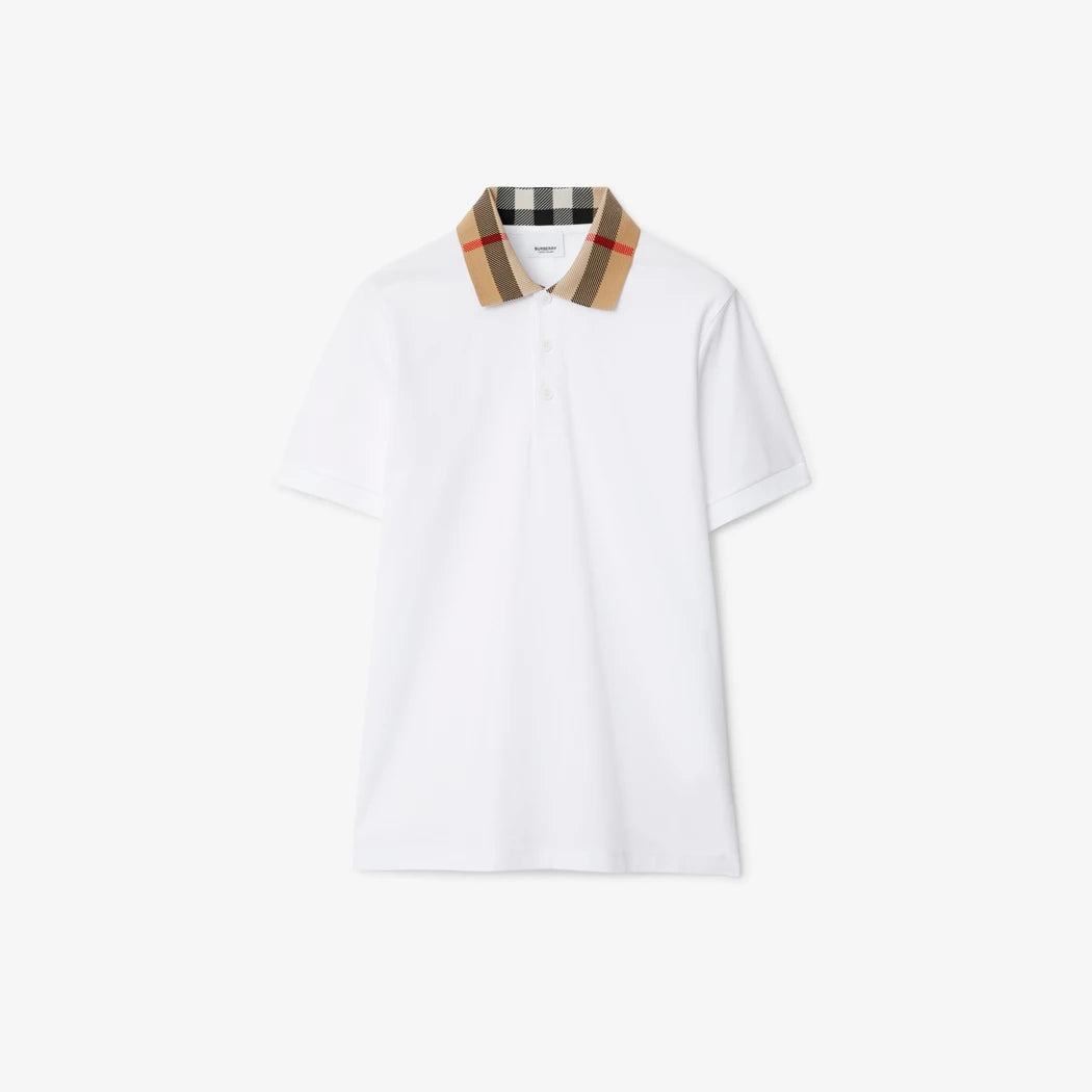 Burberry Check Collar Cotton Polo Shirt "White"