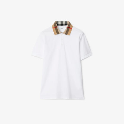 Burberry Check Collar Cotton Polo Shirt "White"