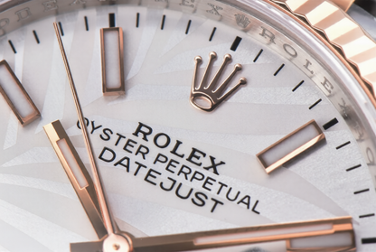 Rolex Date Just 36mm SS/RG Jubilee Bracelet Steel Silver Leaf Dial