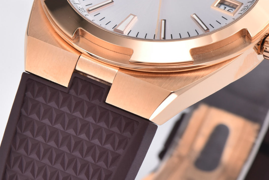 Vacheron Constantin Overseas 41mm Brown Rubber Strap Silver Dial