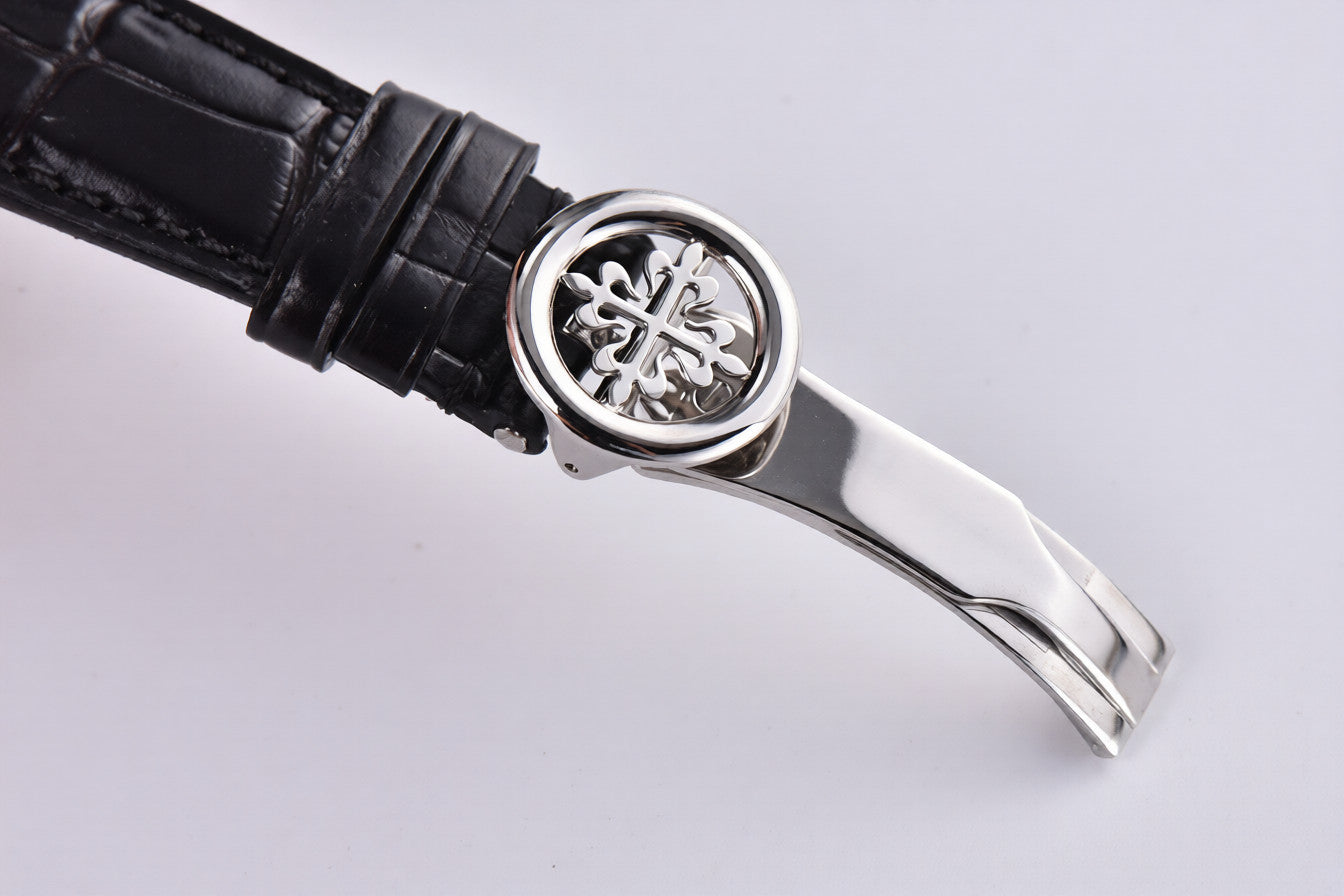 Patek Philippe Calatrava 38mm Black Leather White Dial