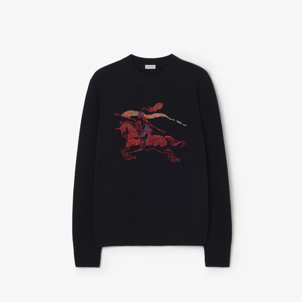 Burberry Cross Stitch EKD Wool Cashmere Sweater "Navy Blue"