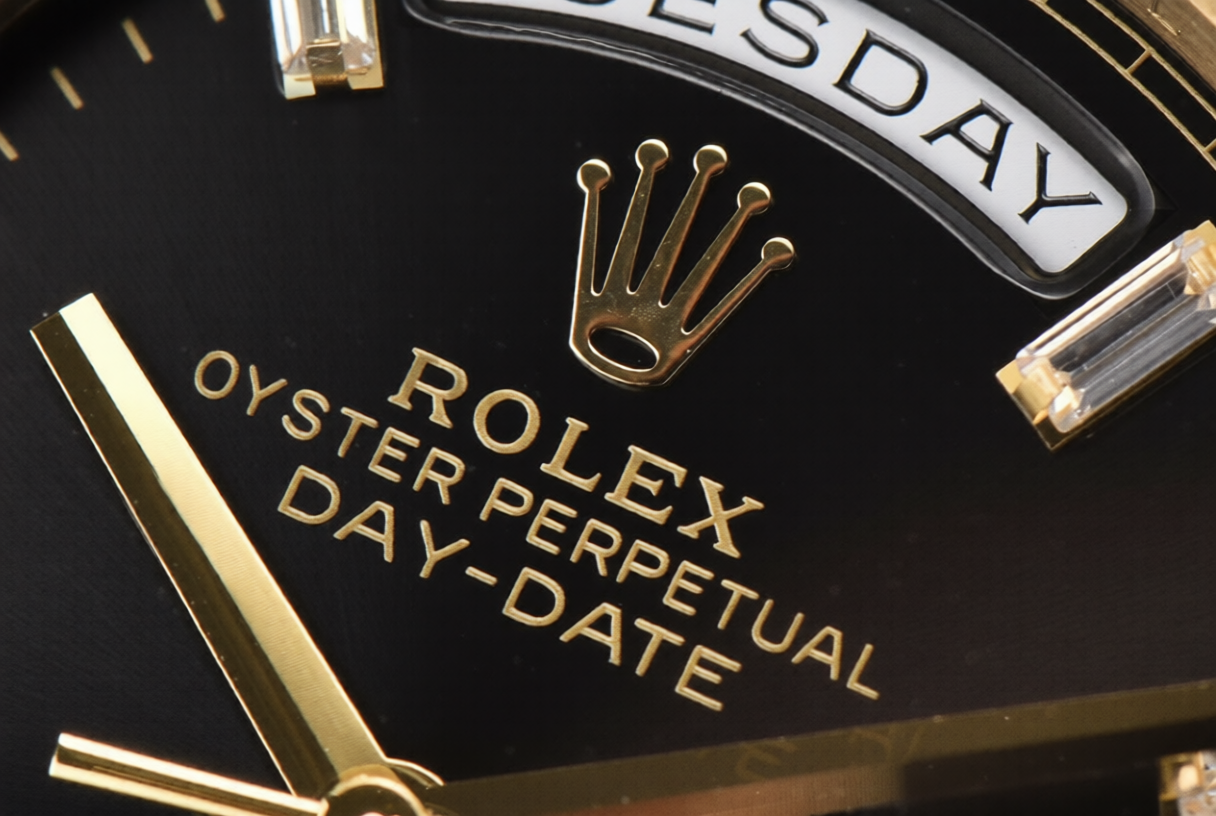 Rolex Day Date 40mm Yellow Gold President Bracelet Black Cryatal Dial