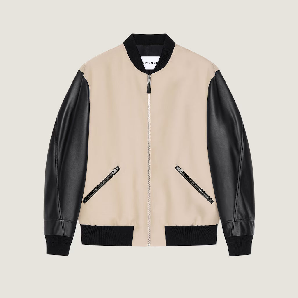Givenchy Mix Material Blouson with Givenchy Paris Embroidery "Neutral-Black"