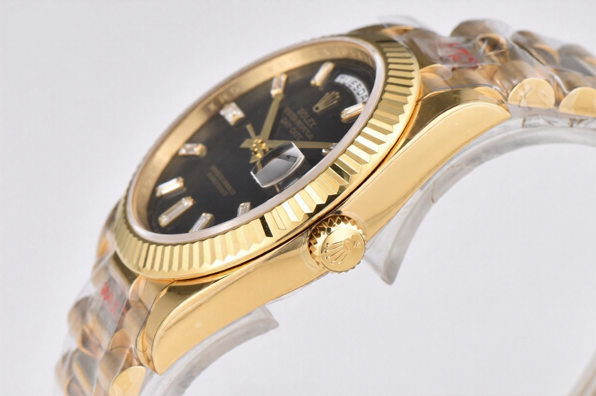 Rolex Day Date 40mm Yellow Gold President Bracelet Black Cryatal Dial
