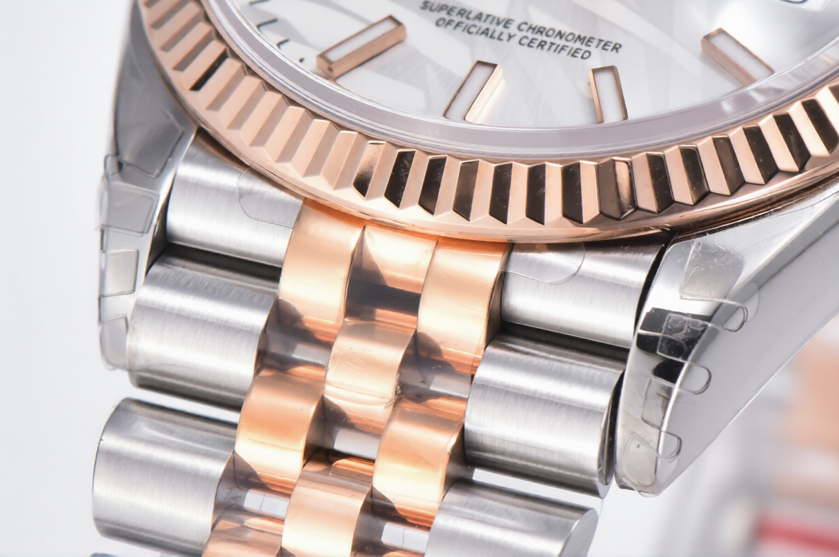 Rolex Date Just 36mm SS/RG Jubilee Bracelet Steel Silver Leaf Dial