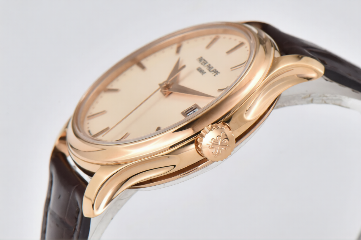 Patek Philippe Calatrava 39mm Rose Gold Brown Leather Cream Dial
