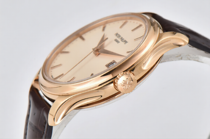 Patek Philippe Calatrava 39mm Rose Gold Brown Leather Cream Dial