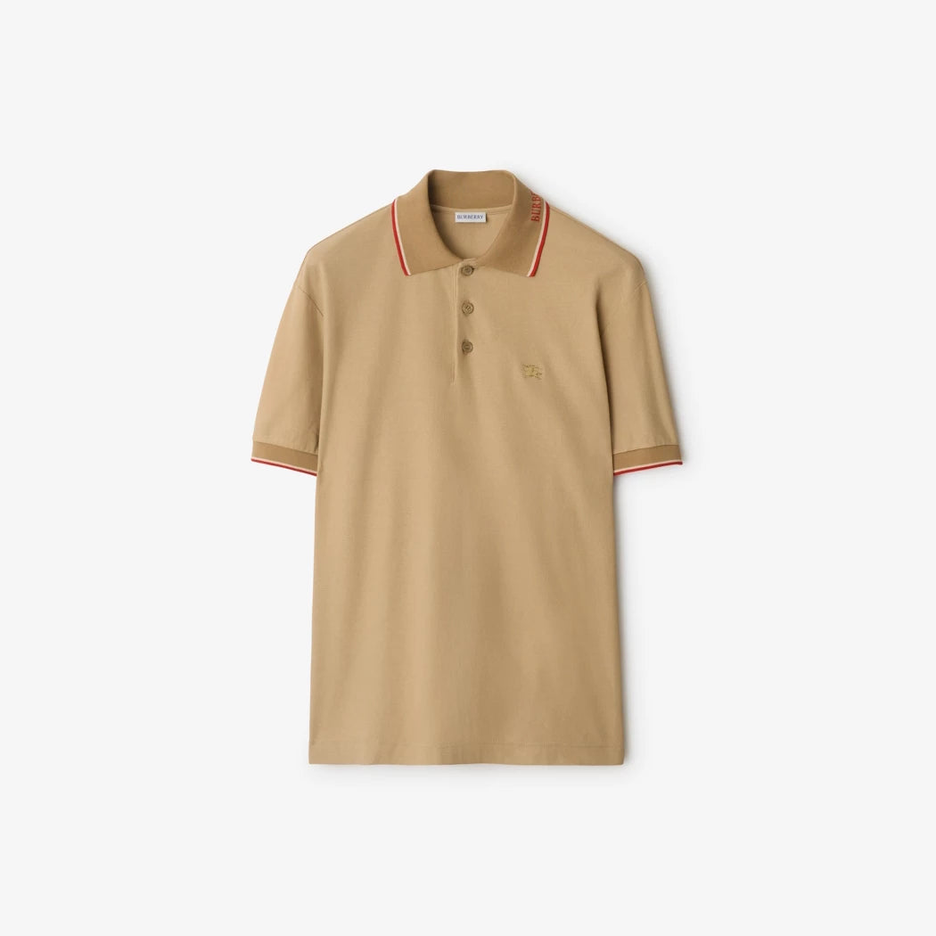 Burberry Logo Collar Cotton Polo Shirt "Flax Beige"
