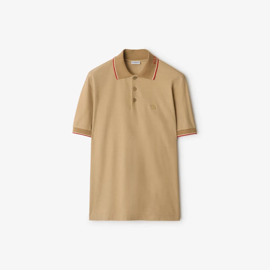 Burberry Logo Collar Cotton Polo Shirt "Flax Beige"