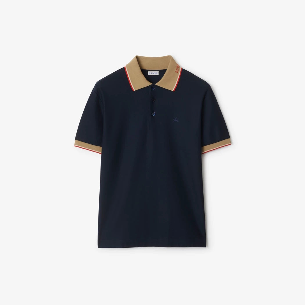 Burberry Logo Collar Cotton Polo Shirt "Navy Blue"