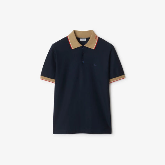 Burberry Logo Collar Cotton Polo Shirt "Navy Blue"