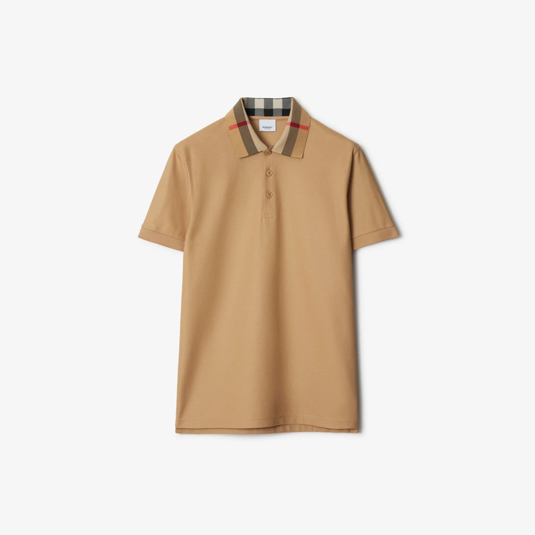 Burberry Check Collar Cotton Polo Shirt "Beige"