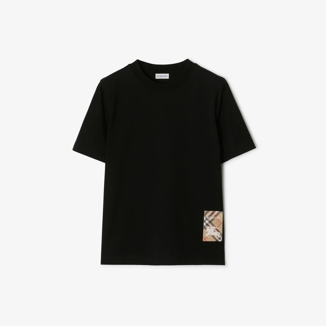 Burberry Check Label Cotton T-Shirt "Black"