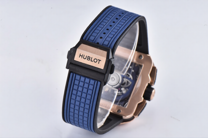 Hublot Square Bang Unico 42mm Rose Gold Blue Rubber Strap Skeleton Dial