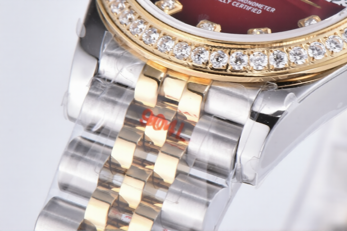 Rolex Date Just 31mm SS/YG Jubilee Bracelet Diamond Bezel Red Dial