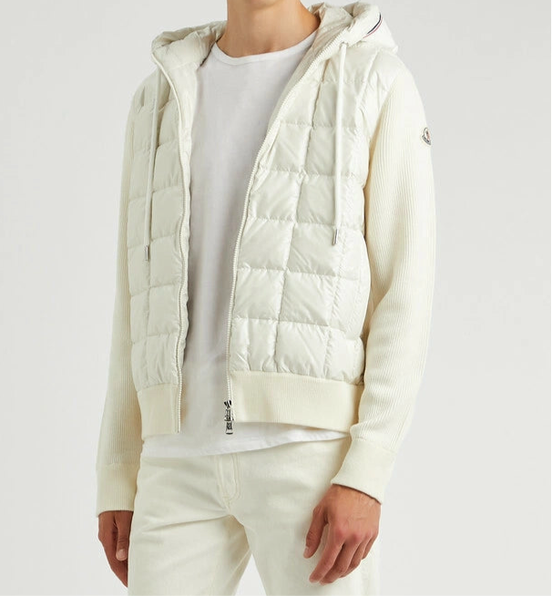 Moncler Paneled Down and Wool Jacket "White"
