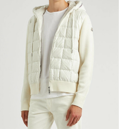 Moncler Paneled Down and Wool Jacket "White"
