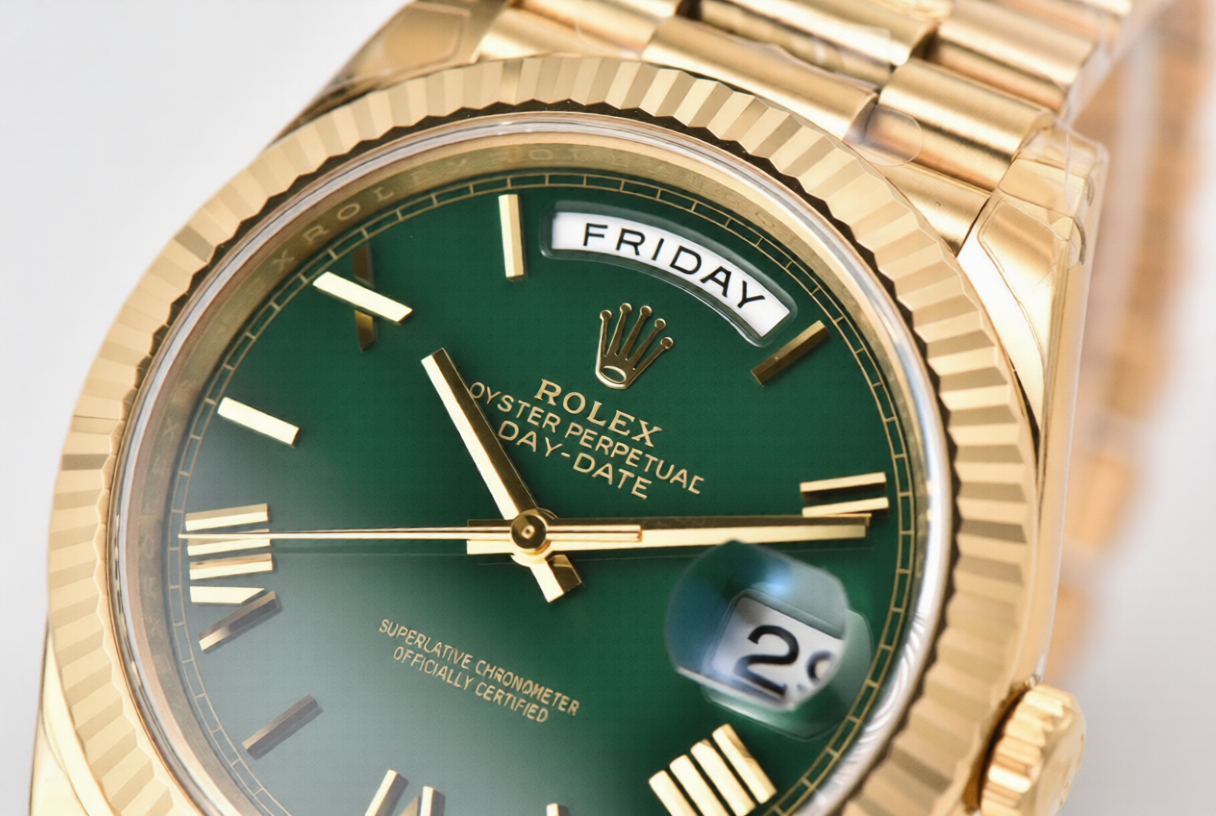 Rolex Day Date 40mm Yellow Gold President Bracelet Green Roman Dial