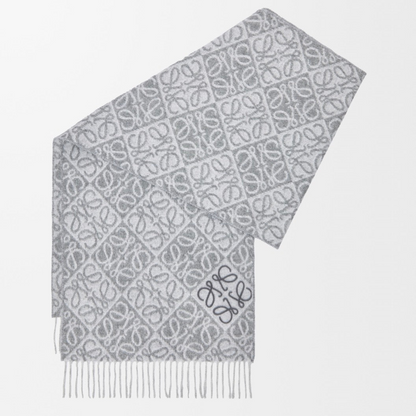 Loewe Anagram Wool and Cashmere Scarf "Grey-White"