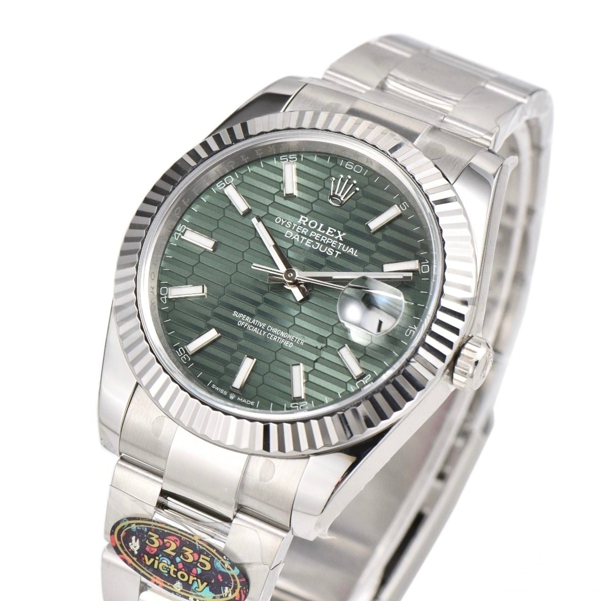 Rolex Date Just 41mm Oyster Bracelet Green Fluted Dial