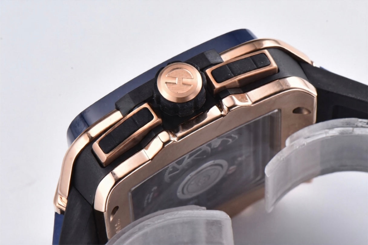 Hublot Square Bang Unico 42mm Rose Gold Blue Rubber Strap Skeleton Dial