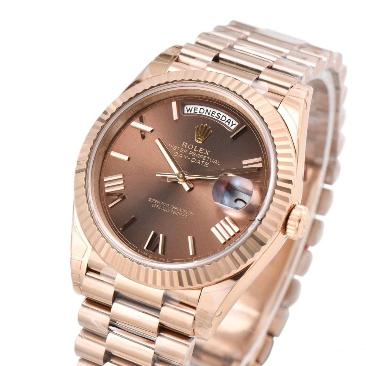 Rolex Day Date 40mm Rose Gold President Bracelet Brown Roman Dial