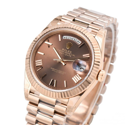 Rolex Day Date 40mm Rose Gold President Bracelet Brown Roman Dial