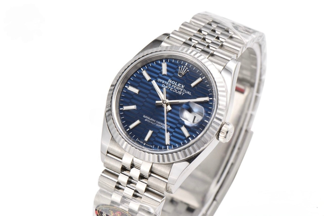 Rolex Date Just 36mm Jubilee Bracelet Blue Fluted Dial