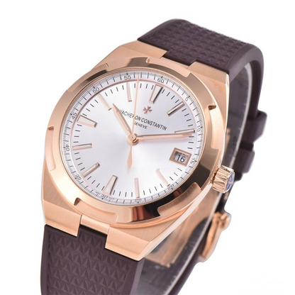 Vacheron Constantin Overseas 41mm Brown Rubber Strap Silver Dial