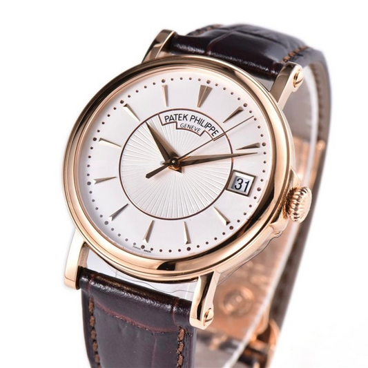 Patek Philippe Calatrava 38mm Rose Gold Brown Leather White Dial