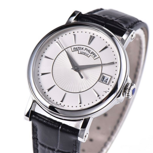 Patek Philippe Calatrava 38mm Black Leather White Dial
