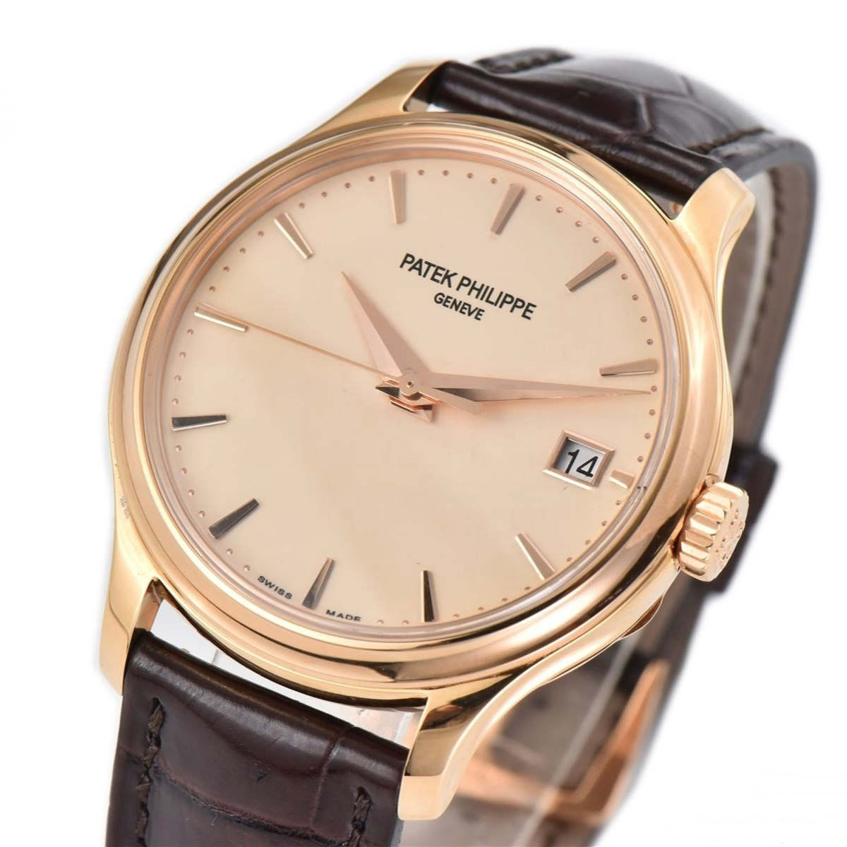 Patek Philippe Calatrava 39mm Rose Gold Brown Leather Cream Dial