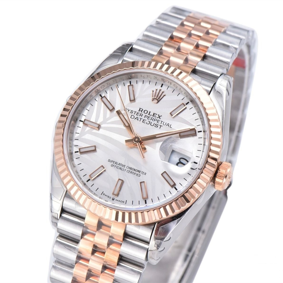 Rolex Date Just 36mm SS/RG Jubilee Bracelet Steel Silver Leaf Dial