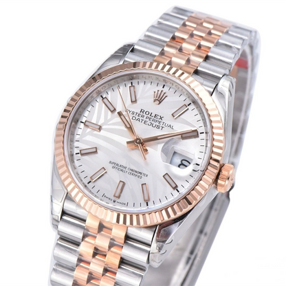 Rolex Date Just 36mm SS/RG Jubilee Bracelet Steel Silver Leaf Dial