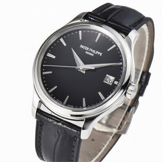 Patek Philippe Calatrava 39mm Black Leather Black Dial