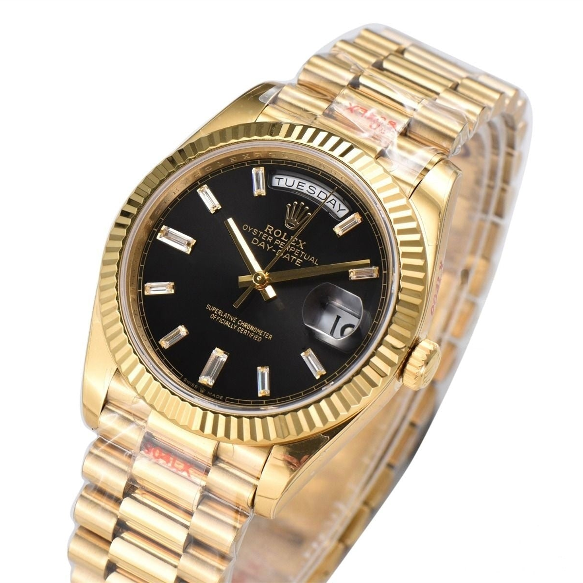 Rolex Day Date 40mm Yellow Gold President Bracelet Black Cryatal Dial