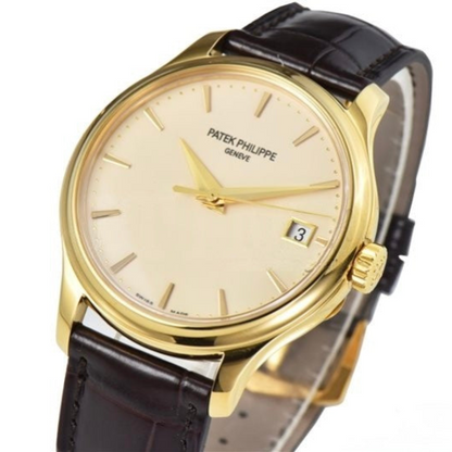 Patek Philippe Calatrava 39mm Gold Brown Leather White Dial