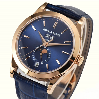 Patek Philippe Grand Complications Moonphase 38.5mm Rose Gold Blue Leather and Dial
