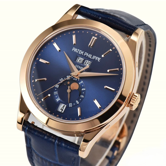Patek Philippe Grand Complications Moonphase 38.5mm Rose Gold Blue Leather and Dial