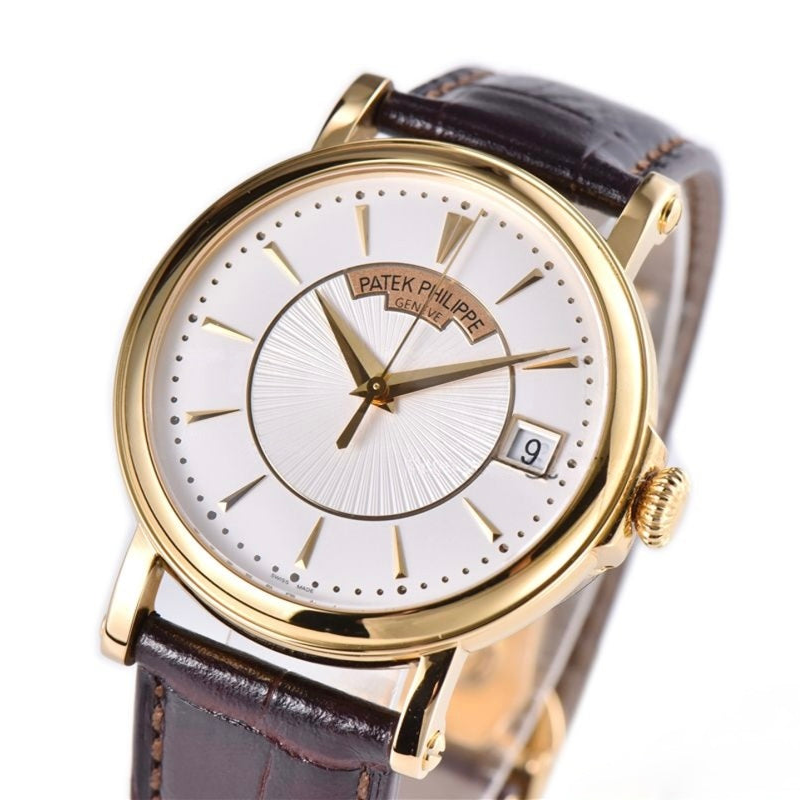Patek Philippe Calatrava 38mm Gold Brown Leather White Dial