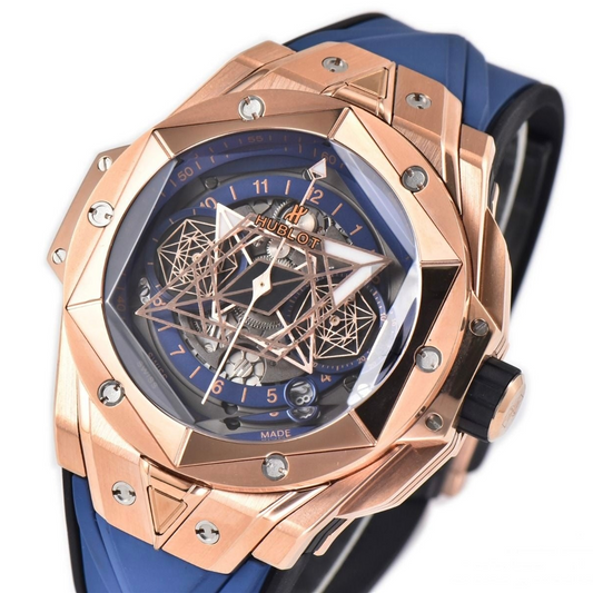 Hublot Big Bang Sang Bleu II Chrono 45mm Rose Gold Blue Rubber Strap Blue Dial