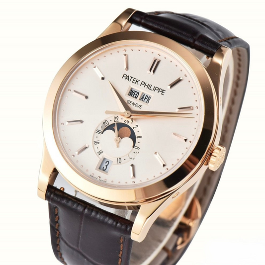 Patek Philippe Grand Complications Moonphase 38.5mm Brown Leather White Dial
