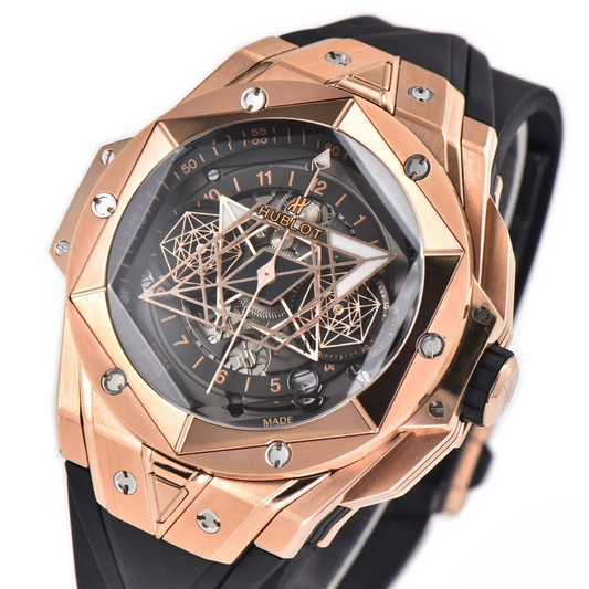 Hublot Big Bang Sang Bleu II Chrono 45mm Rose Gold Black Rubber Strap Black Dial