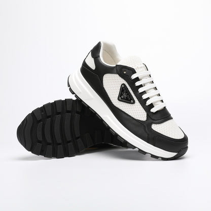 Prada Prax 02 Fabric and Brushed Leather Sneakers "Whtie-Black"